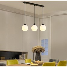 Riolight  Modern,retro,vintage Opal Camlı 3XE27 Sıralı Siyah Metal Gövde Masa Üstü Sarkıt Avize