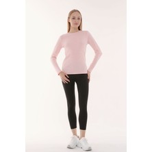 Defy's Kadın Bisiklet Yaka Uzun Kollu Regular Fit Basic Tişört Pembe