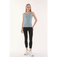 Defy's Kadın U Yaka Sıfır Kol Regular Fit Basic Geniş Askılı Tişört Yesıl