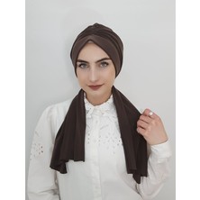 Erasra Class Tasarım Büzgülü Hazır Bone Hijap Kahve