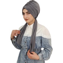 Erasra Class Tasarım Büzgülü Hazır Bone Hijap Gri