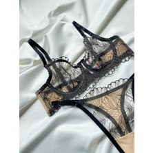 Süsen Lingerie Mat Altın Işelemli Siyah Sütyen Takımı, Kadın Iç Giyim, Kadın Sexy Iç Çamaşırı,günlük Iç Çamaşırı.