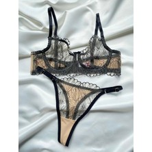 Süsen Lingerie Mat Altın Işelemli Siyah Sütyen Takımı, Kadın Iç Giyim, Kadın Sexy Iç Çamaşırı,günlük Iç Çamaşırı.