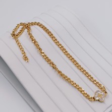 Hena Çelik Gold Beyaz Sedef Yoncalı Zincir Kolye 45 cm