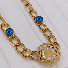 Hena Çelik Gold Samanyolu Zincirli Tuğra Kolye 45 cm