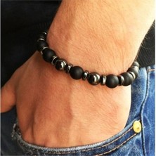 Nelleovana Gerçek Hematit Mat Oniks Doğal Taş Erkek Bileklik