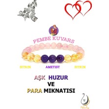 Nelleovana Aşk Huzur ve Para Mıknatısı Bileklik (Ametist, Pembe Kuvars, Sitrin)