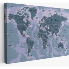 Doğal Tercih Dünya Haritası Son Derece Ayrıntılı Eğitici Okyanuslu Dekoratif Kanvas Tablo 2513