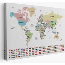 Doğal Tercih Dünya Haritası Ülke Bayraklı ve Dekoratif Kanvas Tablo 2385