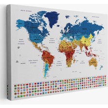 Doğal Tercih Türkçe Dünya Haritası Son Derece Ayrıntılı Eğitici ve Bayraklı Kanvas Tablo 3237