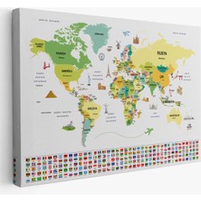 Harita Sepeti Türkçe Dünya Haritası Ülke Bayrak ve Başkentli Kanvas Tablo 1914