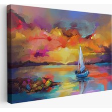 Harita Sepeti Denizdeki Yelkenli Yağlıboya Görünüm Dekoratif Kanvas Duvar TABLOSU-3615