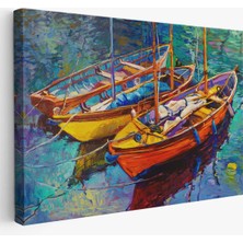 Harita Sepeti Okyanus Üzerinde Gün Batımı Tekne ve Deniz Kanvas Duvar TABLOSU-1194