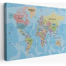 Harita Sepeti Dünya Haritası Kanvas Tablo Çok Ayrıntılı Dekoratif ve Okyanuslu 2161