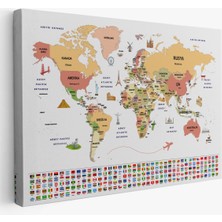 Harita Sepeti Türkçe Dünya Haritası Ülke Bayrak ve Başkentli Kanvas Tablo 1940