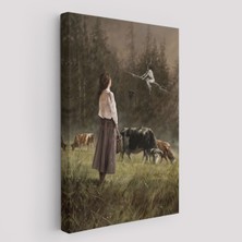 Harita Sepeti Süpürgeli Cadıya Özenen Kız Dekoratif Duvar Tablosu -6185