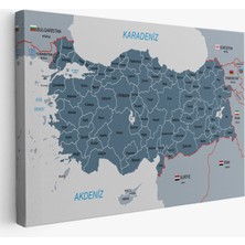 Acoula   Türkiye Haritası Kanvas Tablo Sınır Komşulu Eğitici ve Öğretici Dekoratif Tablo 3093