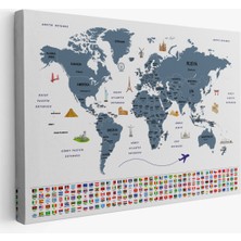 Harita Sepeti Türkçe Dünya Haritası Ülke Bayrak ve Başkentli Kanvas Tablo 1920