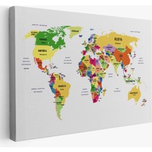 Harita Sepeti Türkçe Dünya Haritası Dekoratif Kanvas Tablo Ülke ve Başkentli 1512