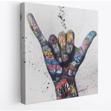 Harita Sepeti Banksy Tarzı Hands Victory Jest Graffiti Kanvas TABLO-5340