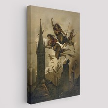 Harita Sepeti Süpürgelerindeki Cadılar Evlerinin Çatılarının Üzerinden Uçuyor Duvar TABLOSU-6118