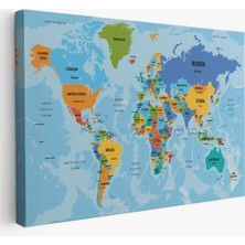 Harita Sepeti Dünya Haritası Ülke Başkentli Okyanuslu ve Dekoratif Kanvas Tablo 2261