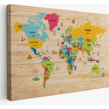 Harita Sepeti Ahşap Görünümlü Dünya Haritası Dekoratif Kanvas Tablo 2097