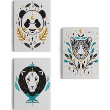 Harita Sepeti 3’lü Tablo Hayvan Temalı Koleksiyon Dekoratif Şık ve Modern Duvar Tablo Seti-Au-21