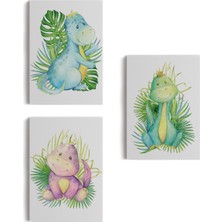 Harita Sepeti 3’lü Tablo Sevimli Dinozor Dekoratif Duvar Tablo Seti-Bz-50