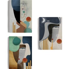 Harita Sepeti Mavi Tonlu Gerçeküstü Zarif Kadınlar Duvar Tablosu Üçlü Set-Dr-94