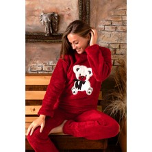 Nisanca Tam Peluş Kışlık Kadın Pijama Takımı- Polar Yılbaşı Pijaması