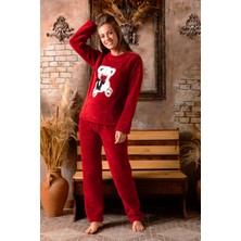 Nisanca Tam Peluş Kışlık Kadın Pijama Takımı- Polar Yılbaşı Pijaması