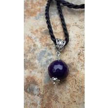 Stoneage Mor Akik Doğal Taş Kolye Ucu Siyah Ipek Kordon