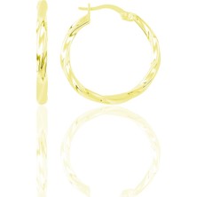 Söğütlü Silver Gümüş Altın Yaldızlı 23 mm Şarnel Burgu Halka Küpe SGTL12288GOLD