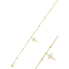 Söğütlü Silver Gümüş Altın Yaldızlı Zirkon Taşlı Kutup Yıldızı Top Top Bileklik SGTL12273GOLD
