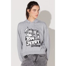 Lee Regular Fit Normal Kesim Kapüşonlu Gri Melanj Tom ve Jerry Baskılı Sweatshirt
