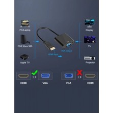 Pistech Playstation Uyumlu HDMI To VGA Çevirici Hdmı Dönüştürücü Kablo (Micro USB Güç ve Aux Kablolu)