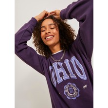 Jjxx Bisiklet Yaka Baskılı Mor Kadın Sweatshırt Jxohıo Rlx Ls Crew Swt