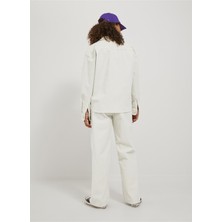 Jjxx Bol Kesim Gömlek Yaka Düz Kırık Beyaz Kadın Gömlek Jxgelly New Rlx Cord Overshırt Pnt