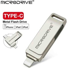 Microdrive 256Gb. İphone Lightning ve Type-C  Flash Bellek Otg Çift Taraflı Metal Sağlam Orjinal