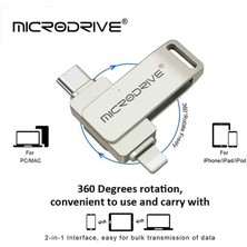 Microdrive 256Gb. İphone Lightning ve Type-C  Flash Bellek Otg Çift Taraflı Metal Sağlam Orjinal