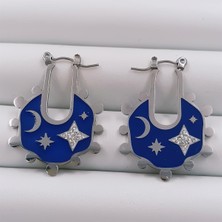 Hena Çelik Silver Lacivert Gece Model Küpe