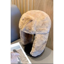 Bahels Camel Peluş Kulaklı Klipsli Bere Pilot Şapka