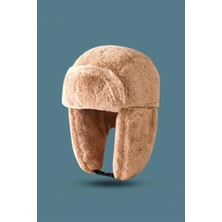 Bahels Camel Peluş Kulaklı Klipsli Bere Pilot Şapka