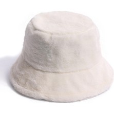 Bahels Bej Peluş Yumuşak Dokulu Bucket Şapka