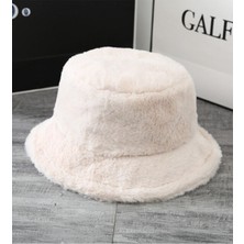 Bahels Bej Peluş Yumuşak Dokulu Bucket Şapka