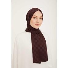Armine Trend Jakarlı Koyu Mürdüm Dama Desen Diamond şal 2 - 23035