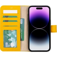 Bouletta Apple iPhone 15 Pro Max Uyumlu Deri Cüzdanlı Kılıf Mwwn FL12 Sarı