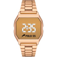 POLO55  Rose-Gold Zamansız Tasarım Dokunmatik Dijital Metal Kordon Retro Erkek Kol Saati