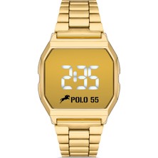 POLO55  Gold Zamansız Tasarım Dokunmatik Dijital Metal Kordon Retro Erkek Kol Saati